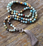 Vintage Amazonite Tibetan Charm Tassel Necklace Women Beaded Necklaces