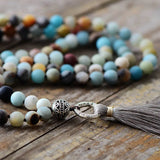 Vintage Amazonite Tibetan Charm Tassel Necklace Women Beaded Necklaces