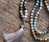 Vintage Amazonite Tibetan Charm Tassel Necklace Women Beaded Necklaces