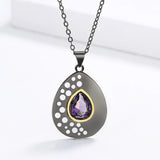 Vintage Purple Zircon Pendant Two Tone Necklace for Women