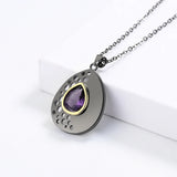 Vintage Purple Zircon Pendant Two Tone Necklace for Women