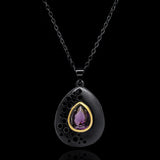 Vintage Purple Zircon Pendant Two Tone Necklace for Women