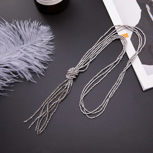 Vintage Boho Crystal Beads Long Necklace Women Kpop Tassel Sweater Chain