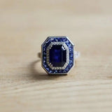Vintage Square Engagement Ring Wide Band Gemstone Court Classic Banquet Jewelry