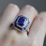 Vintage Square Engagement Ring Wide Band Gemstone Court Classic Banquet Jewelry
