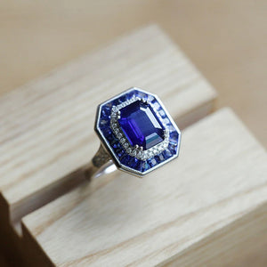 Vintage Gemstone Square Engagement Ring