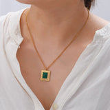 Green Malachite Stainless Steel Jewelry Set - Octagram Design - Waterproof