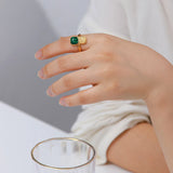 Green Malachite Stainless Steel Jewelry Set - Octagram Design - Waterproof