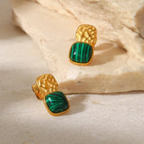 Green Malachite Stainless Steel Jewelry Set - Octagram Design - Waterproof