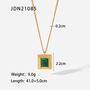 Green Malachite Stainless Steel Jewelry Set - Octagram Design - Waterproof