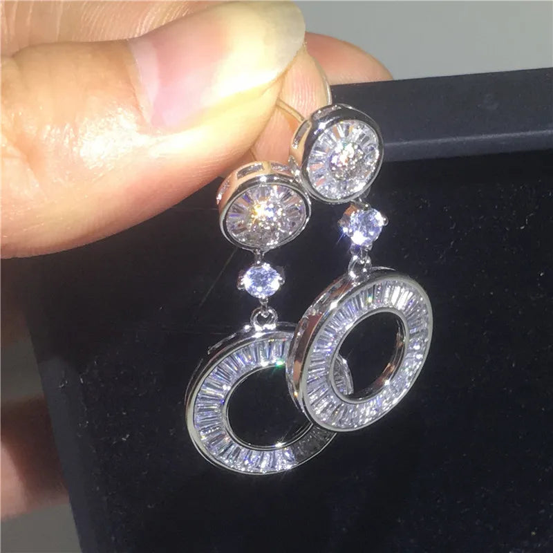 Vintage Office Lady Drop Earring 925 Sterling Silver Zircon Cz Dangle Earrings