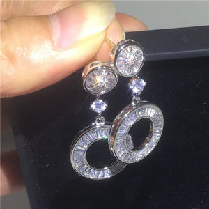 Vintage Office Lady Drop Earring 925 Sterling Silver Zircon Cz Dangle Earrings