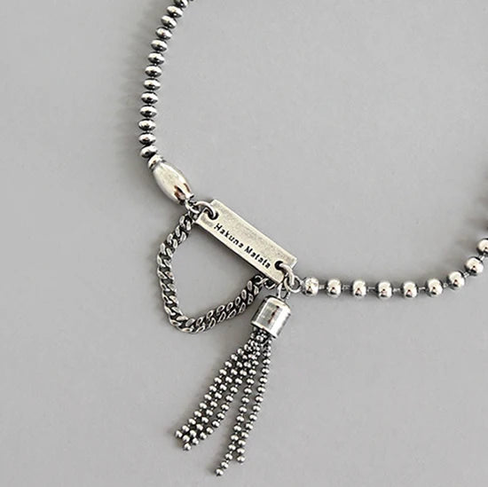 Vintage 925 Silver Chain Tassel Charm Bracelets Retro Style Jewelry