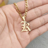 Vintage Old English Font Stainless Steel Initial Necklace Capital Letter Pendant
