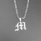 Vintage Old English Font Stainless Steel Initial Necklace Capital Letter Pendant