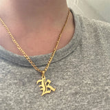 Vintage Old English Font Stainless Steel Initial Necklace Capital Letter Pendant