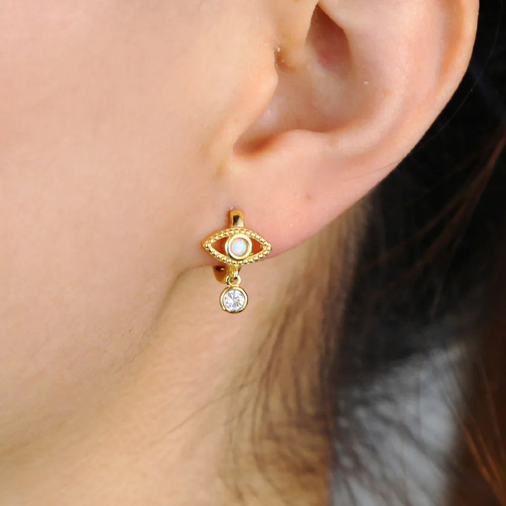 Vintage Opal Lucky Girl Evil Eye Shape Dangle Earrings For Women