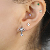 Vintage Opal Lucky Girl Evil Eye Shape Dangle Earrings For Women