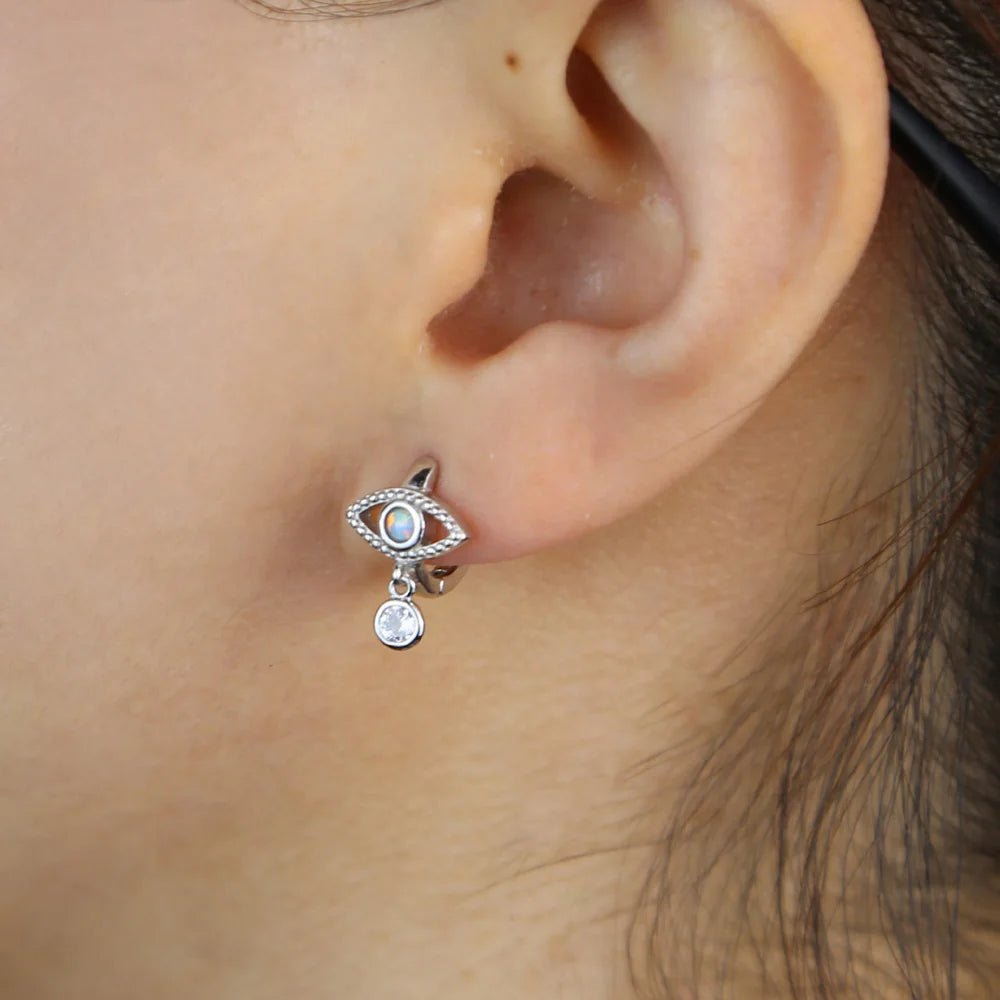 Vintage Opal Lucky Girl Evil Eye Shape Dangle Earrings For Women