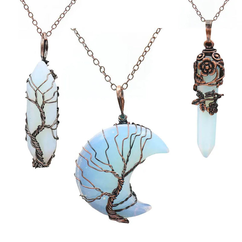Vintage Opal Necklaces Set - Wire Crystal Moon Necklace