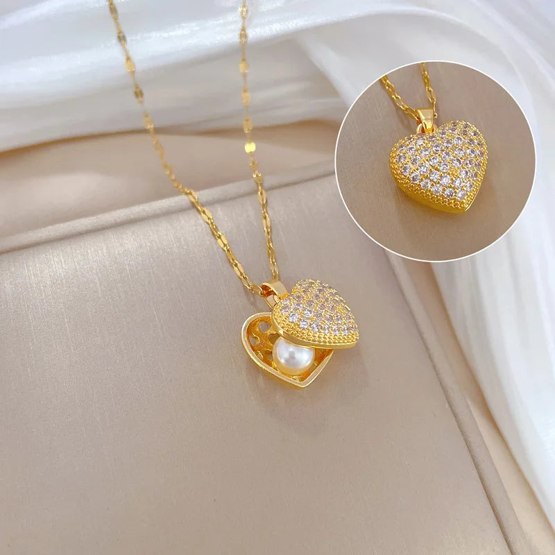 Vintage Heart Pearl Pendant Necklace for Women Boho Choker