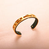 Vintage Open Cuff Bangles Geometric Hollow Bracelet Mix Leather Stainless Steel