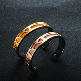 Vintage Open Cuff Bangles Geometric Hollow Bracelet Mix Leather Stainless Steel