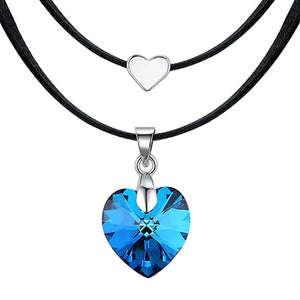 Vintage Heart Crystal Choker Necklace Double Rope Chain Wedding Jewelry