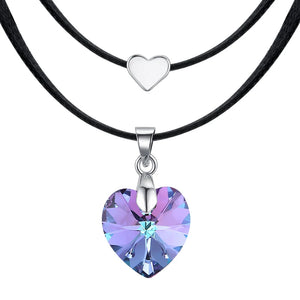 Vintage Heart Crystal Choker Necklace Double Rope Chain Wedding Jewelry