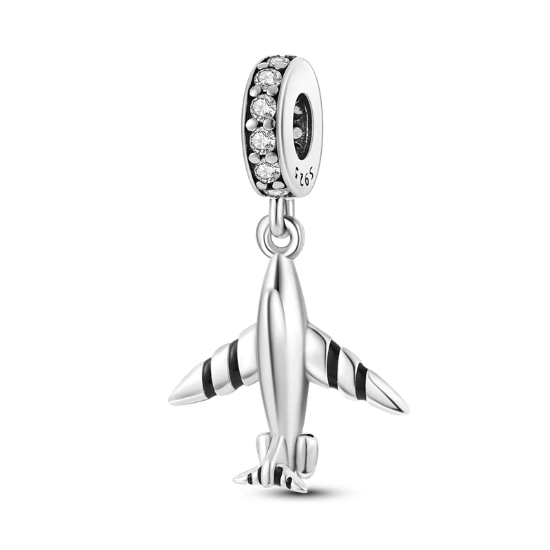 Vintage Silver 925 Airplane Travel Dangle Charm for DIY Jewelry Making