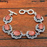 Vintage Oval Gold Sequins Stone Bracelet Antique Silver Plated Jewelry