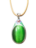 Vintage Oval Green Cat Eye Stone Pendant Rope Necklace Jewelry