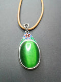 Vintage Oval Green Cat Eye Stone Pendant Rope Necklace Jewelry