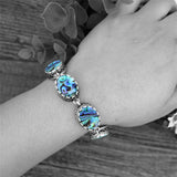 Vintage Oval Shell Bracelet Antique Silver Plated Bangle TB331