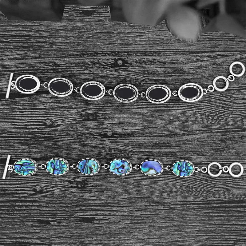 Vintage Oval Shell Bracelet Antique Silver Plated Bangle TB331