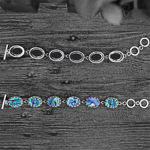 Vintage Oval Shell Bracelet Antique Silver Plated Bangle TB331