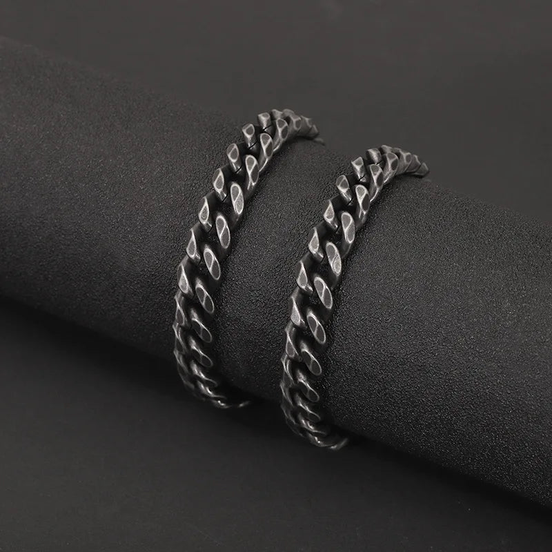 Men's Vintage Oxidized 10mm Cuban Chain Bracelet Stainless Steel Biker Jewelry