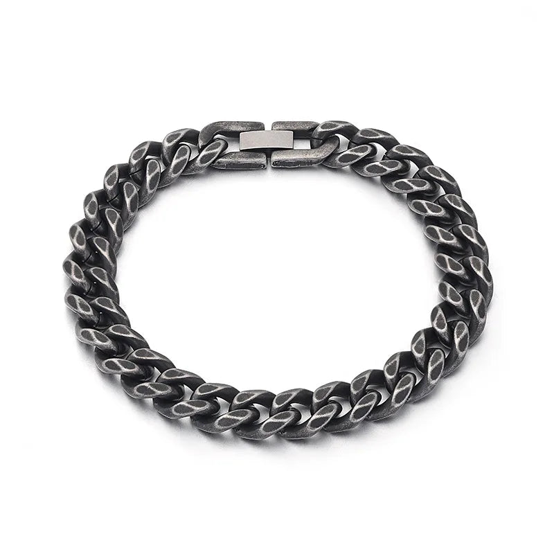 Men's Vintage Oxidized 10mm Cuban Chain Bracelet Stainless Steel Biker Jewelry