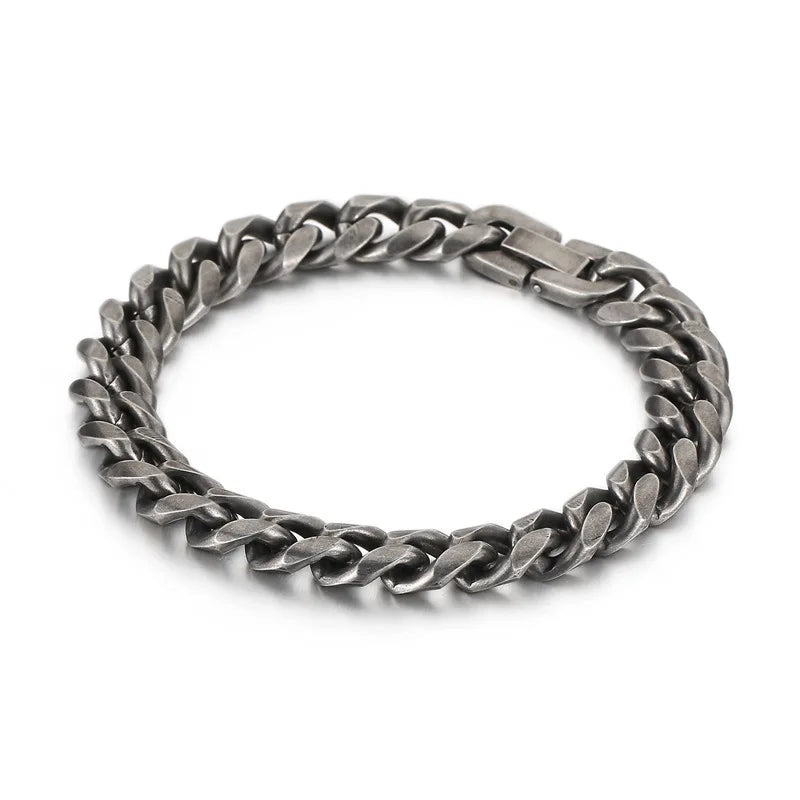 Men's Vintage Oxidized 10mm Cuban Chain Bracelet Stainless Steel Biker Jewelry