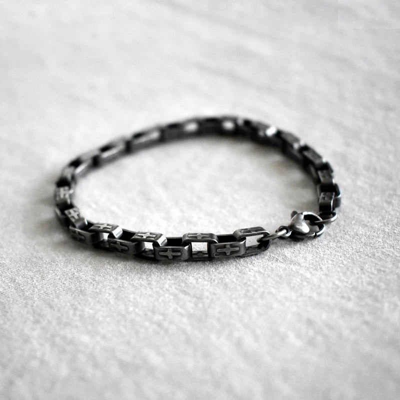 Vintage Chain Bracelet Men Stainless Steel Punk Antique Cross