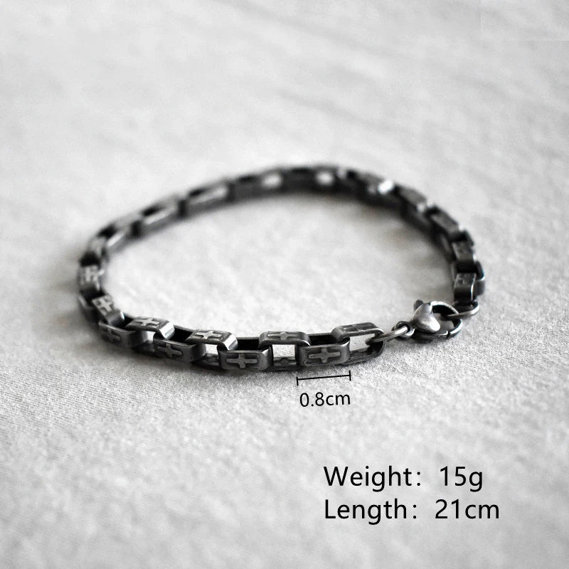 Vintage Chain Bracelet Men Stainless Steel Punk Antique Cross