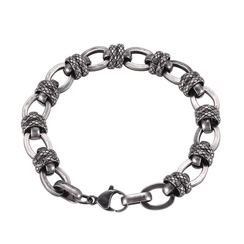 Vintage Oxidized Link Chain Bracelet for Men Stainless Steel Biker Jewelry