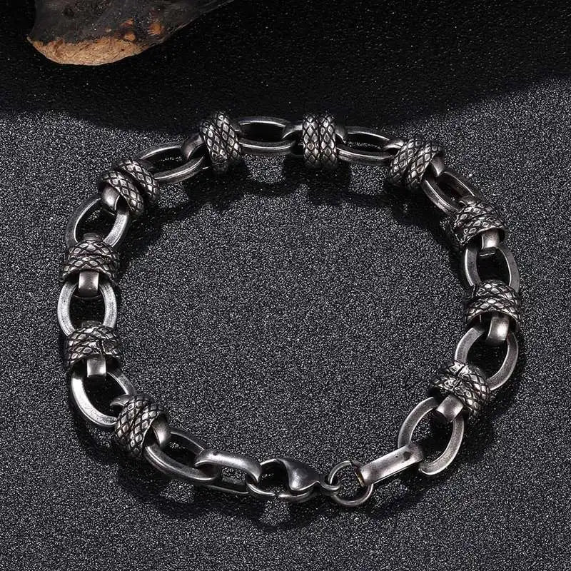 Vintage Oxidized Link Chain Bracelet for Men Stainless Steel Biker Jewelry