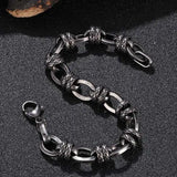 Vintage Oxidized Link Chain Bracelet for Men Stainless Steel Biker Jewelry