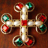 Vintage Palace Antique Re-engraved Brooch Colorful Gems Pearl Pins
