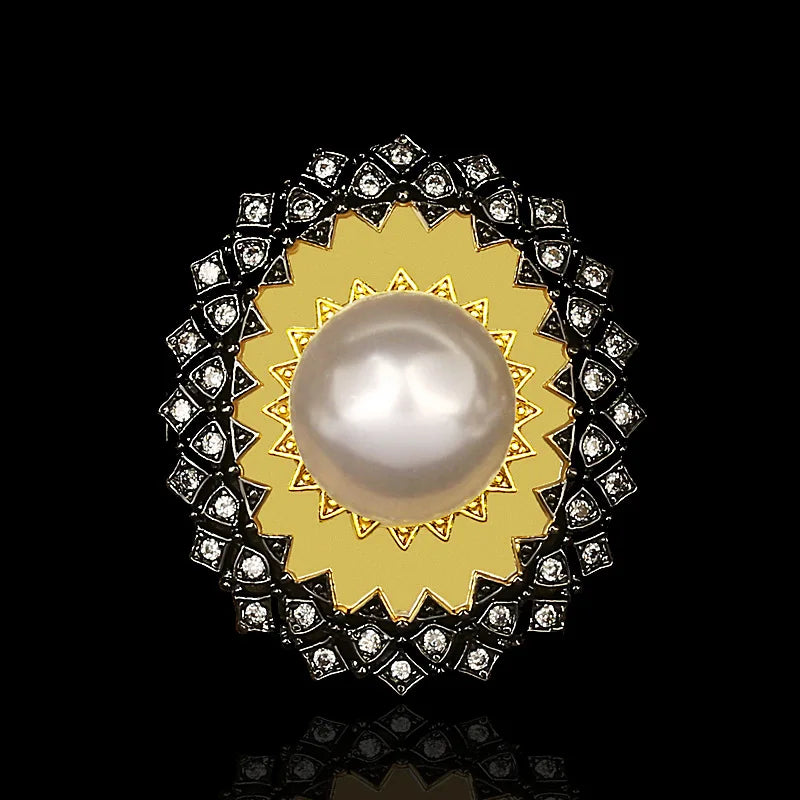 Vintage Palace Inlaid Zirconium AAAA Stone Pearl Ring