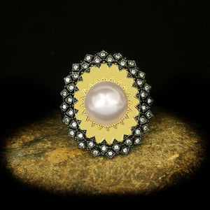 Vintage Palace Inlaid Zirconium AAAA Stone Pearl Ring