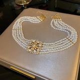 Vintage Pearl Choker Necklace Luxury Crystal Wedding Jewelry