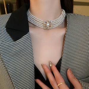 Vintage Pearl Choker Necklace Luxury Crystal Wedding Jewelry