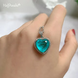 Vintage Paraiba Tourmaline Emerald Necklace Choker Chain Heart Pendant